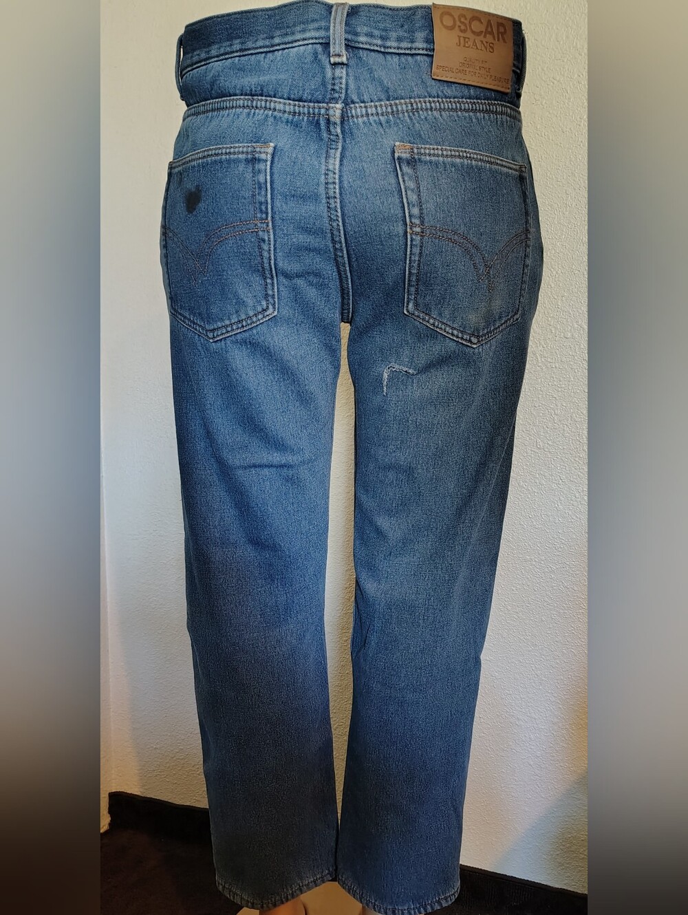 Oscar Jeans Selected Straight-Leg Flannel Lined Mens Denim Blue Jeans 34x30